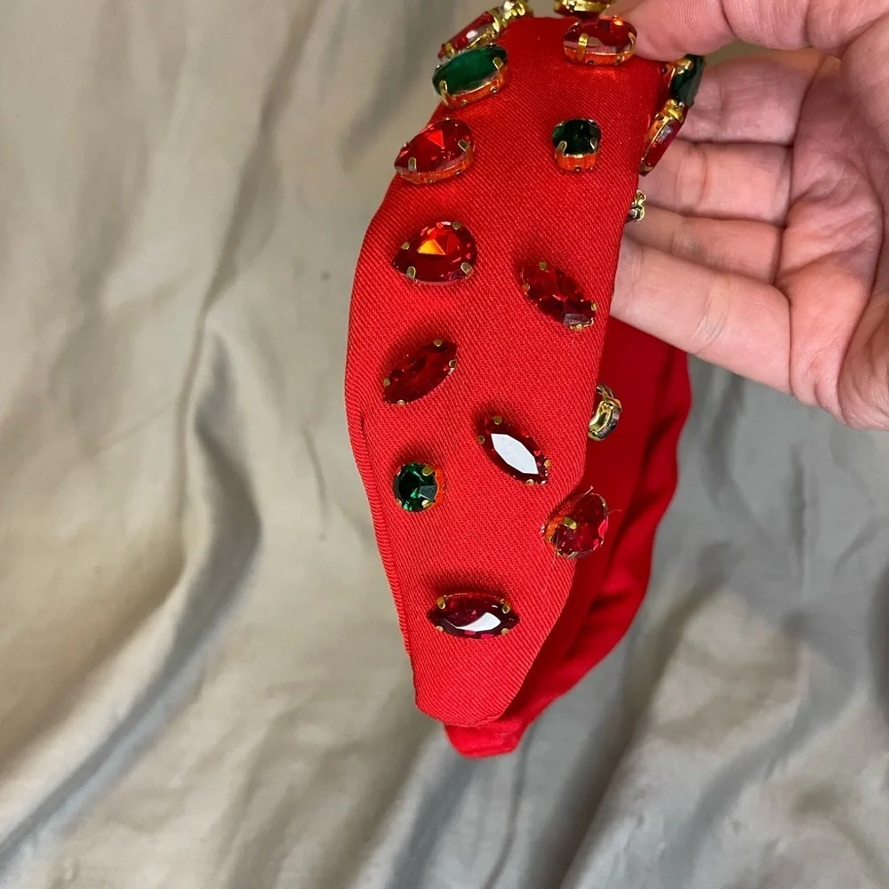 Piper K Vibrant Red and Green Gemstone Knotted Headband - Picture 3 of 8